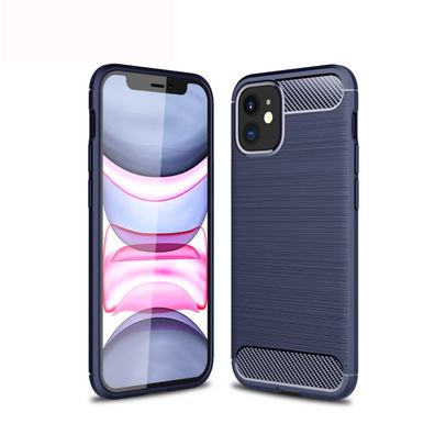 Hülle Handy Schutz für Apple iPhone 12 Mini Case Cover Bumper Carbon Optik Blau
