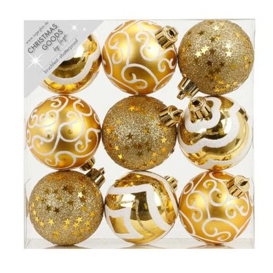 Kunststoff Dekorierte Kugeln 9 Stk 6cm Gold-Mix