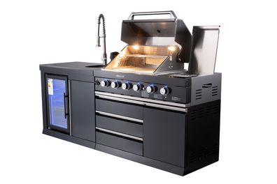 Goriller® Blackback S6 Outdoor-Küche, Gasgrill mit Kühlschrank-Waschbecken