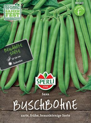 Sperli Buschbohne Saxa, Hülse ist zart mittellang und vorwiegend für den
