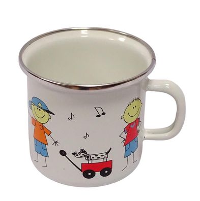 Emaille Tasse, Kinder Henkelbecher "Jungen", Becher, Trinkbecher 7 cm