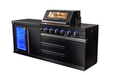 Goriller® Blackback S9 Outdoor-Küche, Gasgrill mit Kühlschrank, Edelstahl, Schwarz