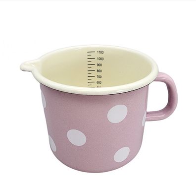 Milchtopf, Emaille Kochtopf, Henkeltopf mit Skala pastell rosa und Tupfen