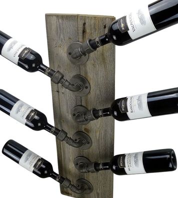 Weinregal Flaschenhalter im Industrial Style aus Altholz und Temperguss