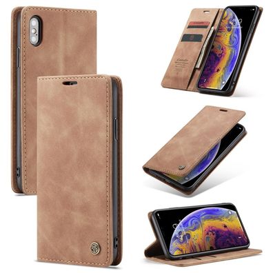 Hülle Handy Schutz für Apple iPhone XS Max Case Flip Cover Tasche Etuis Braun