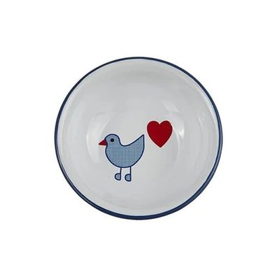 Emaille Schüssel, Salatschale, Beilagen Schale, Dekor weiß mit blauem Rand 17 cm