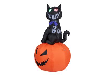 Europalms Halloween Aufblasbare Figur Katze mit Kürbis, 183cm