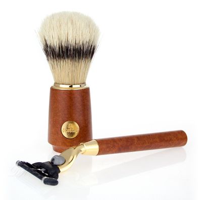 Omega Rasierset Wurzelholz M1144.2 Rasierpinsel Borste + Hobel