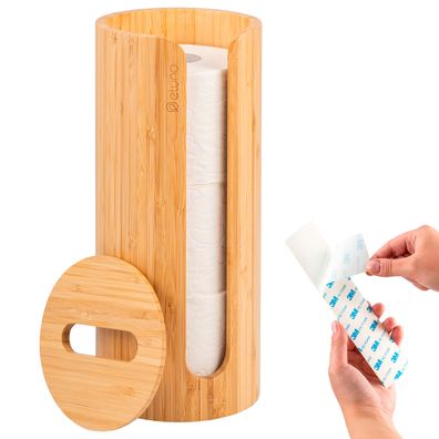 eluno Toilettenpapier Aufbewahrung für 3 Rrollen, rund, Bambus, zur Wandmontage
