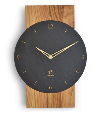 Natuhr Funk-Wanduhr Steineiche Eiche Massivholz Schiefer 18NU1-10-1