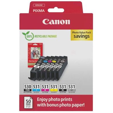 Original Canon PGI-530 & CLI-531 6117C004 Tinte Multipack schwarz cyan magenta gelb
