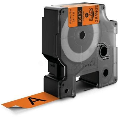 Original Dymo S0718500 18436 Etiketten schwarz auf orange 19mm x 55m