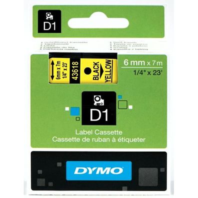 Original Dymo S0720790 43618 Etiketten schwarz auf gelb 6mm x 7m