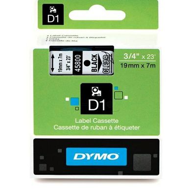 Original Dymo S0720820 45800 Etiketten schwarz auf transparent 19mm x 7m