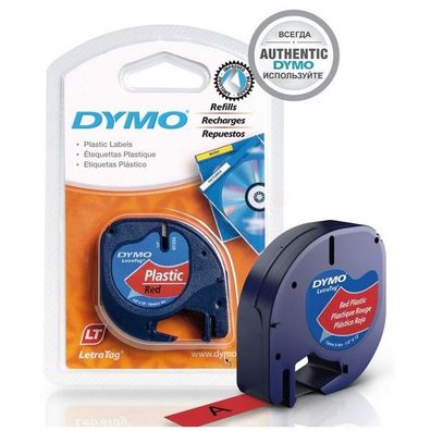 Original Dymo S0721630 91203 Etiketten schwarz auf rot 12mm x 4m