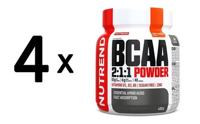 4 x Nutrend BCAA 2:1:1 Powder, Fresh Orange - 400g