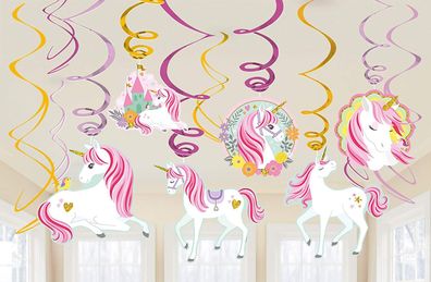 Magical Unicorn 12-teiliges Deko Swirl Spriralen Hängedeko Set