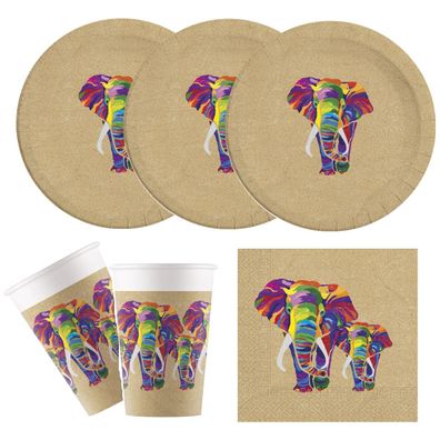 52-teiliges Elephant ÖKO Party Set, kompostierbar