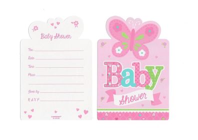 8 Einladungskarten Welcome Little One - Girl mit Umschlägen 15,8 x 10,8 cm