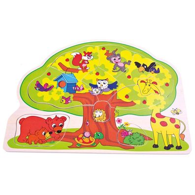 Legepuzzle 12 Teile - Baum mit Wildtieren