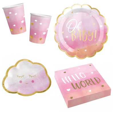 40-teiliges Party Set - Baby Shower / Babyparty - Oh Baby Girl - 8 Personen