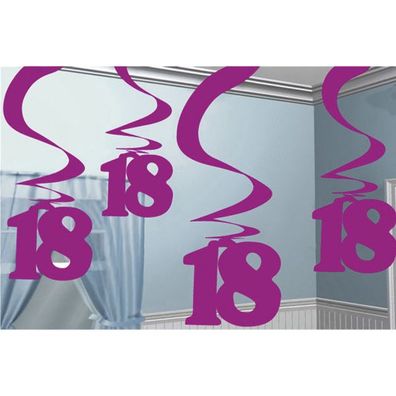 5 Deko-Spiralen 18 . Geburtstag Pink Shimmer metallic 61 cm
