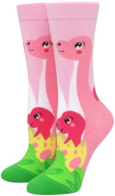 Dino Socken Rosa/Grün - Damen & Kinder - Größe 36-43