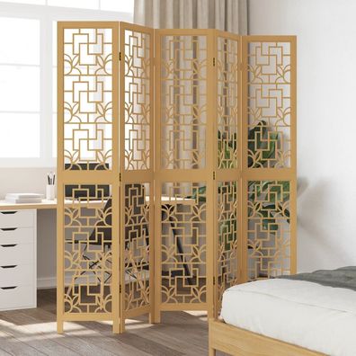 vidaXL 5-tlg. Raumteiler Braun Massivholz Paulownia