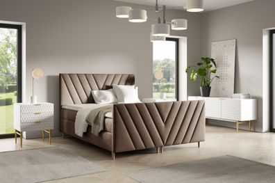 Boxspringbett Schlafzimmerbett Carlito Premium 180x220cm Stoff Fresh Braun