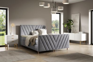 Boxspringbett Schlafzimmerbett Carlito Premium 200x220cm Stoff Fresh Grau