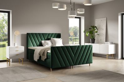 Boxspringbett Schlafzimmerbett Carlito Premium 180x200cm Stoff Fresh Flaschengrü