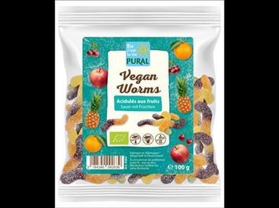 Pural 3x Vegan Worms - sauer Fruchtgummi ohne Gelatine 100g