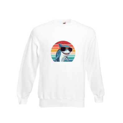 Retro Hai | Hai in Sonnebrille | Sunset v2 Sweatshirt Weiß