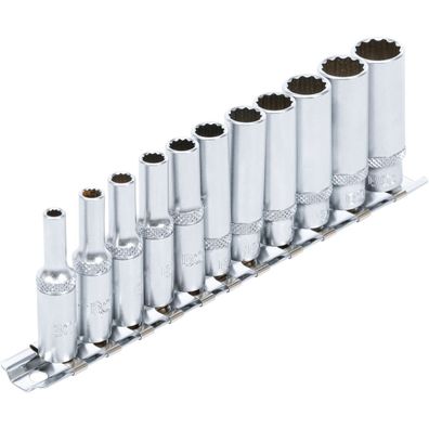 Steckschlüssel-Einsätze, Zwölfkant, tief, SW 4 - 13 mm, Antrieb (1/4"), 11-tlg