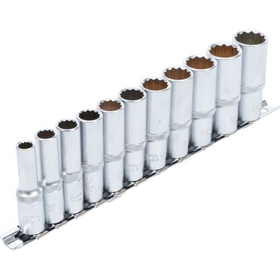 Steckschlüssel-Einsätze, Zwölfkant Vielzahn, tief, SW 8-19mm, Antrieb 3/8", 11-tlg