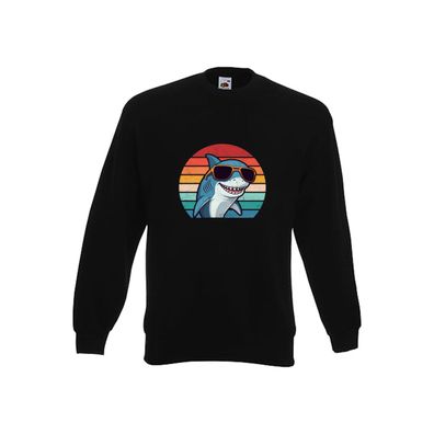 Retro Hai | Hai in Sonnebrille | Sunset Sweatshirt Schwarz