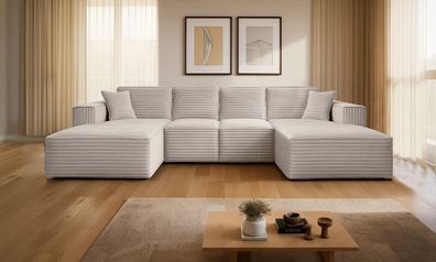 Ecksofa Siena U ein Stil, der zum Entspannen einlädt, Stoff Velo Ecru