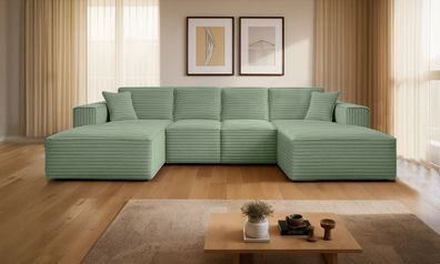 Ecksofa Siena U ein Stil, der zum Entspannen einlädt, Stoff Velo Olive