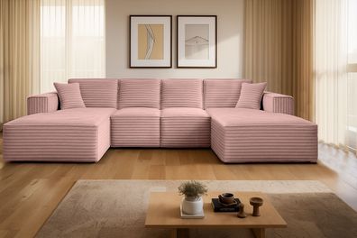 Ecksofa Siena U ein Stil, der zum Entspannen einlädt, Stoff Velo Rosa