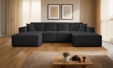 Ecksofa Siena U ein Stil, der zum Entspannen einlädt, Stoff Velo Schwarz