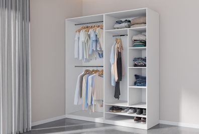 TRES A/B offener Kleiderschrank mit Kleiderstangen, Einlegeböden für Kleidung,