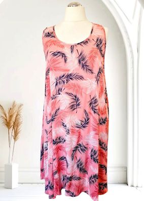 Italy 40 42 44 leichtes Sommerkleid ohne Arm Viskose Blätterprint Koralle