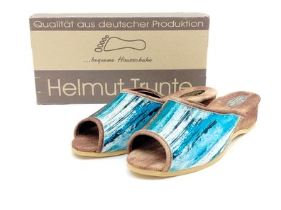 Trunte Damen Keil-Pantoffel blau/beige 40