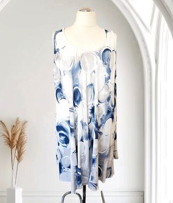 Italy 48 50 52 leichtes Sommerkleid ohne Arm Viskose Punkteprint Blau/Weiß
