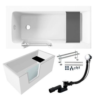 Freistehende Seniorenbadewanne mit Tür und Sitz VOVO 140x70 | Ablauf & Füße im SET!