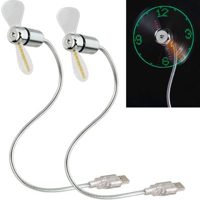 2x USB-Ventilator LED Uhr Mini Abkühlung Lüfter Tisch-Ventilator für PC Notebook