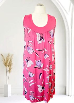 Italy 44 46 Sommerkleid Midikleid ohne Arm Bindeband Viskose Blumenprint Pink