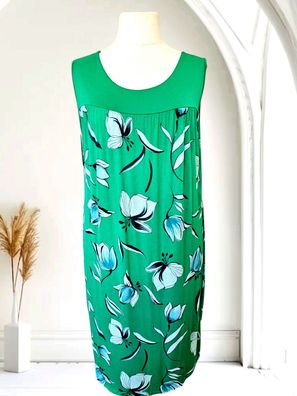 Italy 44 46 Sommerkleid Midikleid ohne Arm Bindeband Viskose Blumenprint Grün