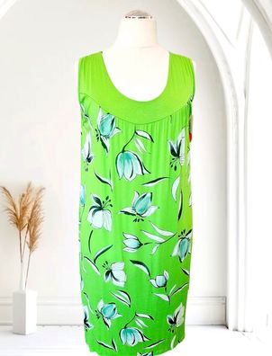 Italy 44 46 Sommerkleid Midikleid ohne Arm Bindeband Viskose Blumenprint Hellgrün