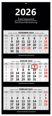 XXL 3-Monatskalender 2026 schwarz großer Wandkalender Bürokalender